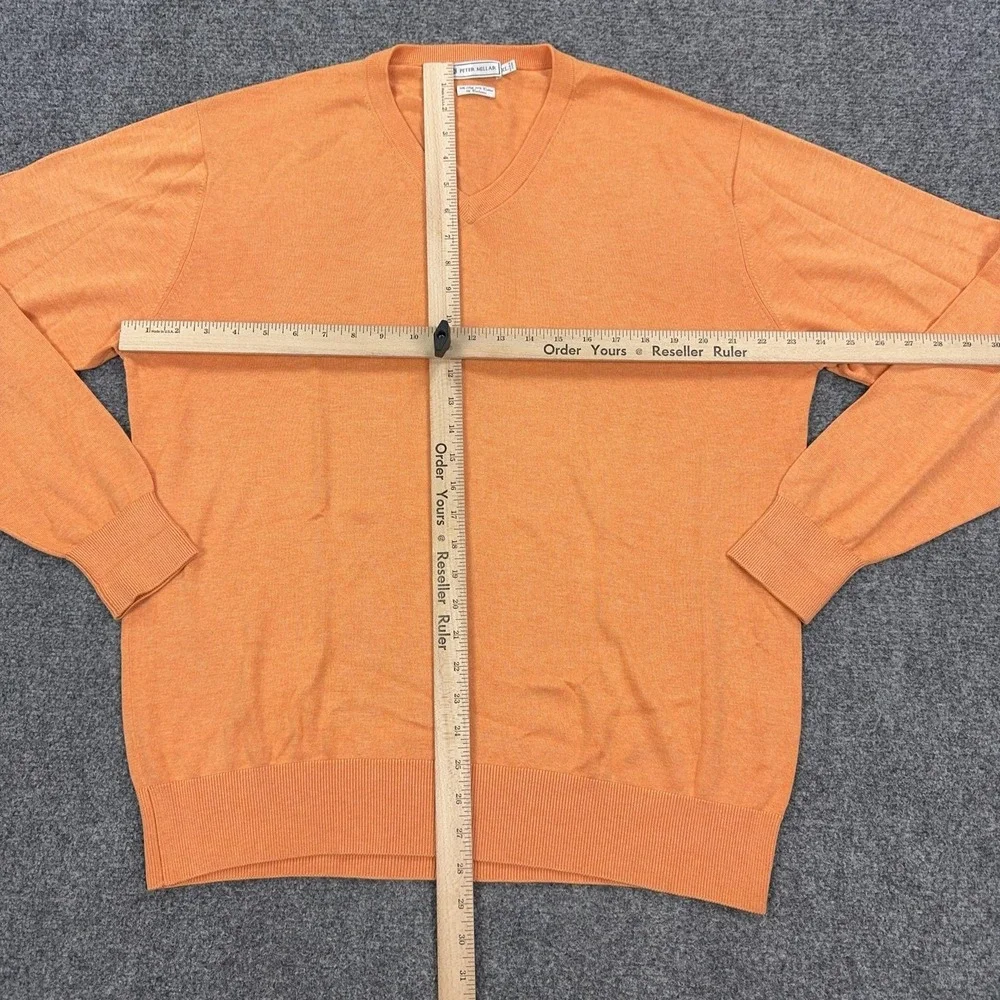 Peter Millar Sweater Mens XL Orange V Neck Silk Cotton Cashmere Knit Pullover